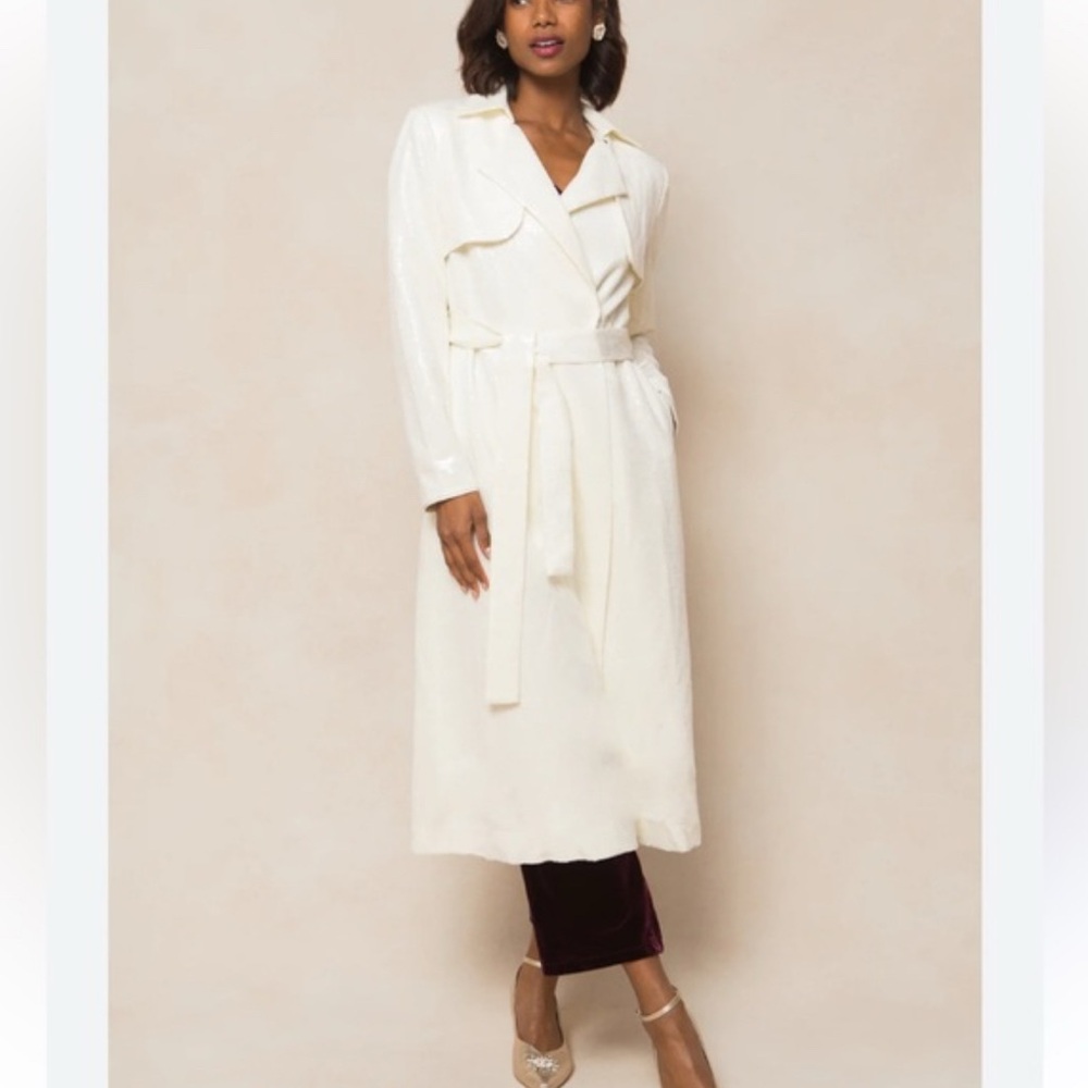 Ivy City Co Angelica Trench in White Sequins (Small, NWT)